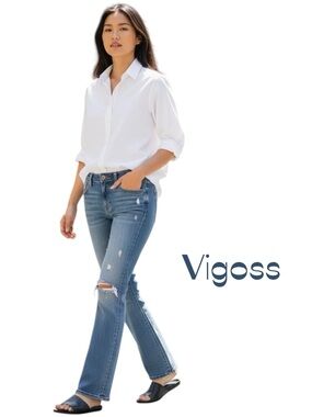 Vigoss Low Rise Factory Distressed Blue Jeans Size 7